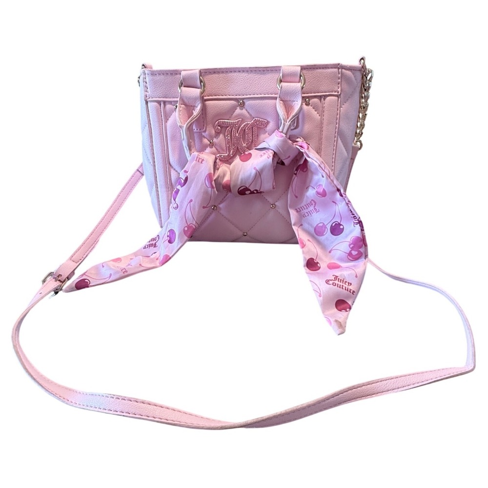 Juicy Couture Pink Quilted Crossbody Bag Rhinestone Logo Cherry Scarf Y2K Style
